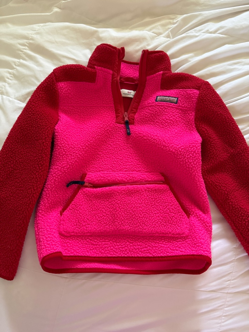 Vineyard Vines Kids Pink and Red Fleece Pullover Hoodie
